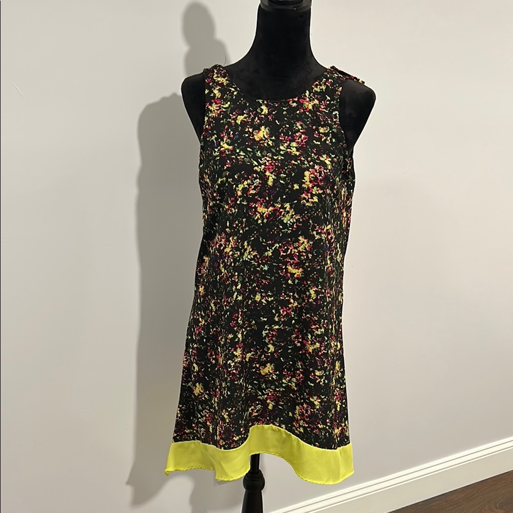 Floral Sleeveless Dress with Yellow Hem